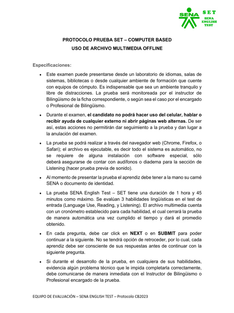 PROTOCOLO SET computer based vSO | PDF