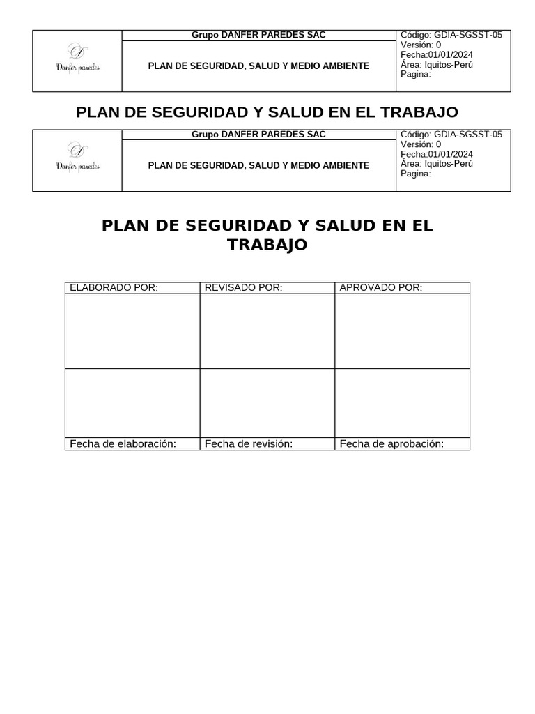 Plan de Seguridad y Salud en El Trabajo | PDF