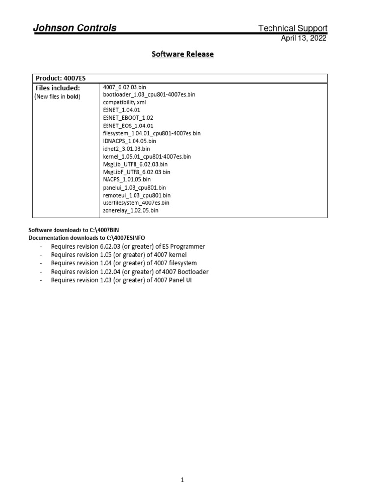 Johnson Controls: Software Release | PDF