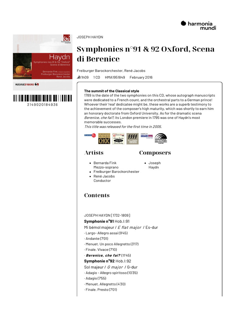 Haydn Symphonies n91 92 en | PDF