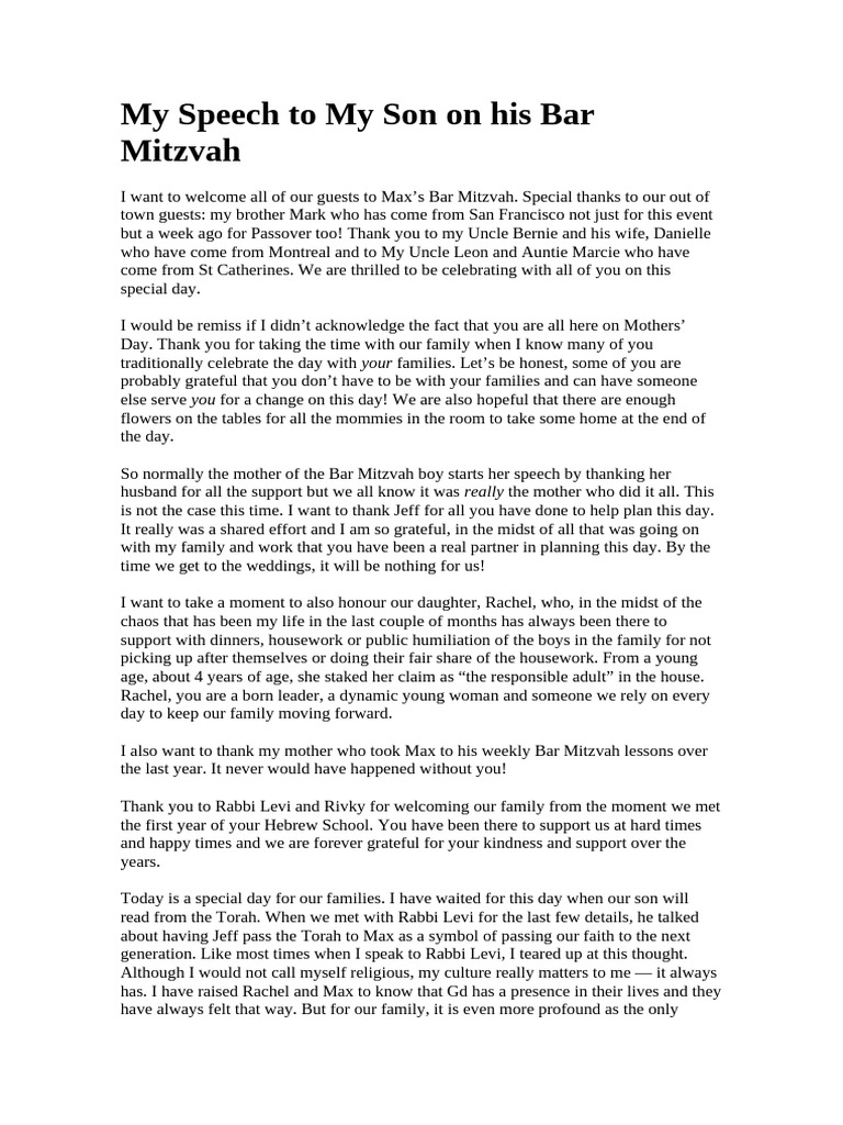 My Speech To My Son On His Bar Mitzvah | PDF