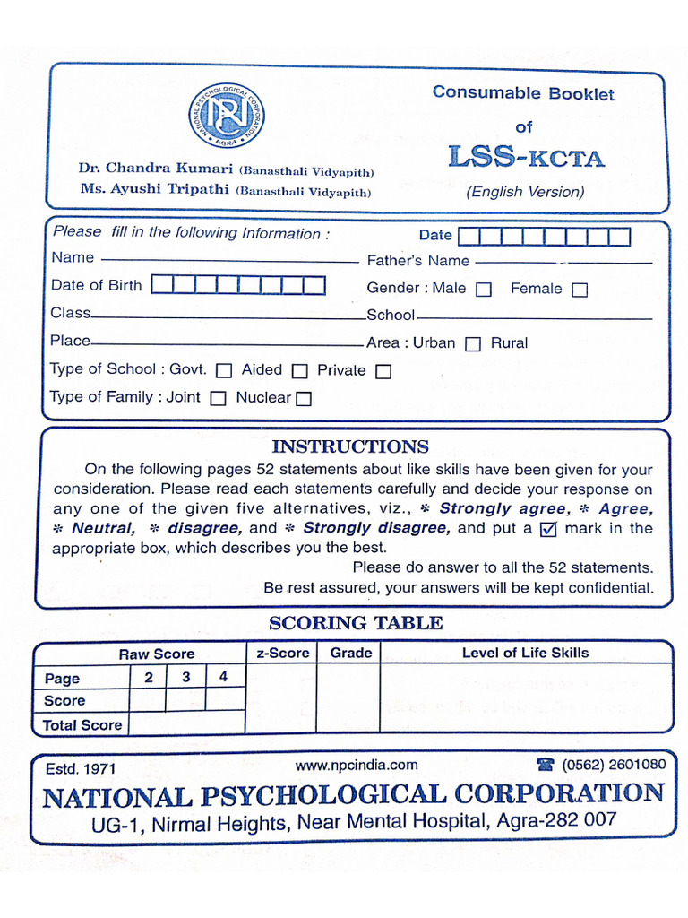 Life Skills Questionnaire | PDF