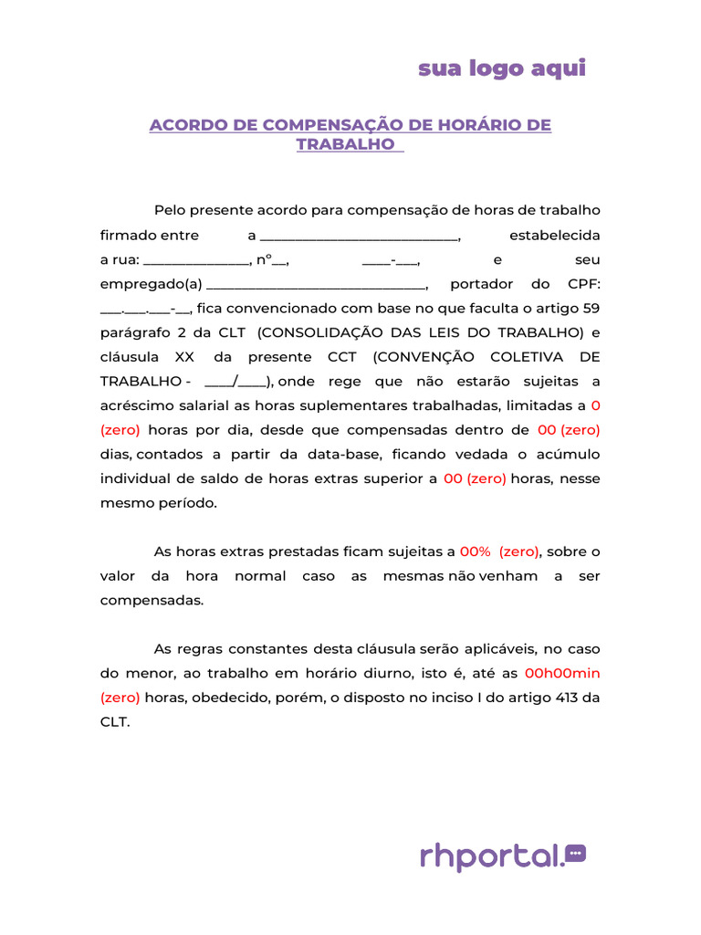 Acordo de Compensação de Horas (Banco de Horas) Sindicato | PDF