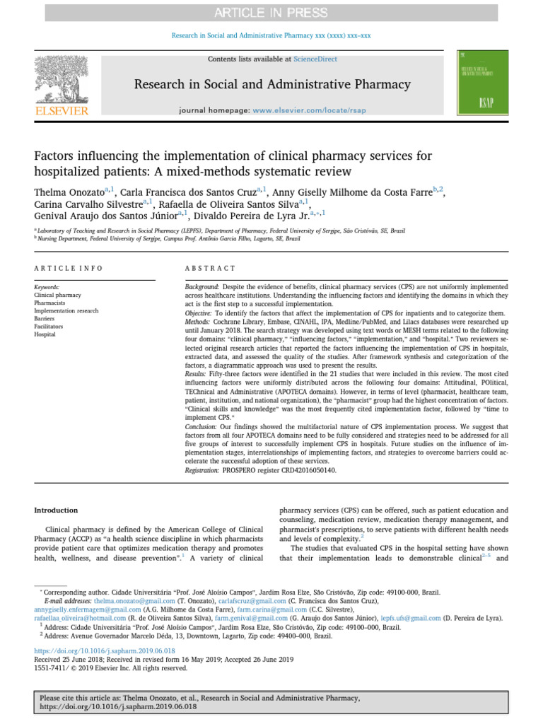 Factors Influencing The Implementation of Clinical Pharmacy Services ...