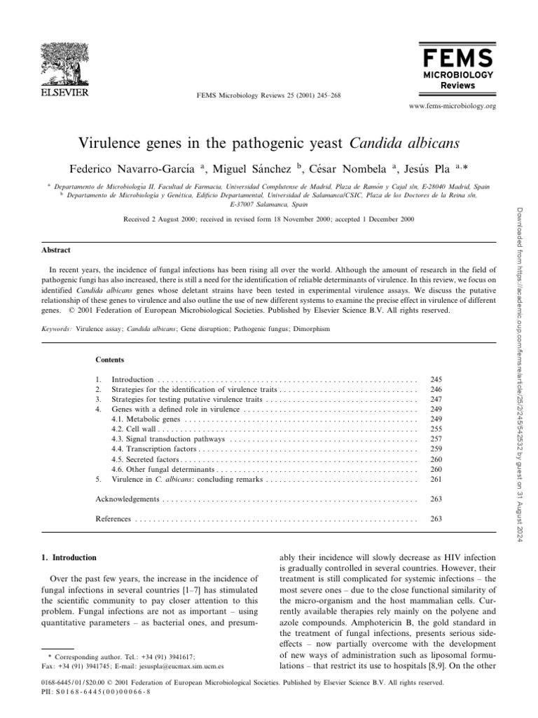 Virulence Genes in The Pathogenic Yeast: Candida Albicans | PDF