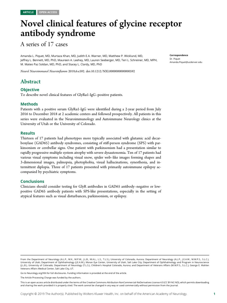 Piquet Et Al. - 2019 - Novel Clinical Features of Glycine Receptor ...