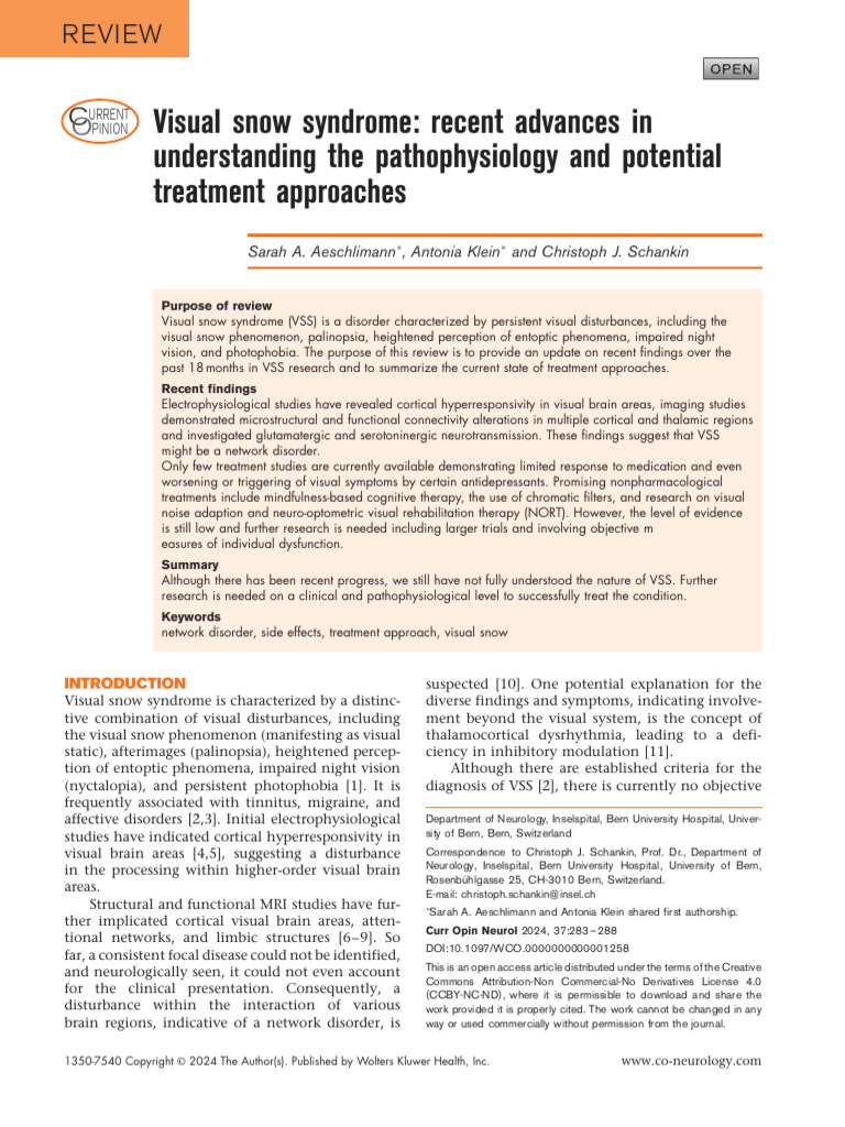 Aeschlimann et al. - 2024 - Visual snow syndrome recent advances in ...