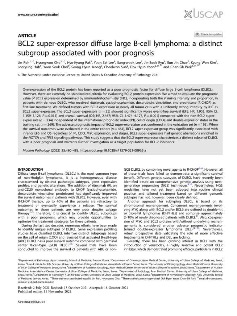 BCL2 Super Expressor Diffuse Large B Cell Lymphoma | PDF