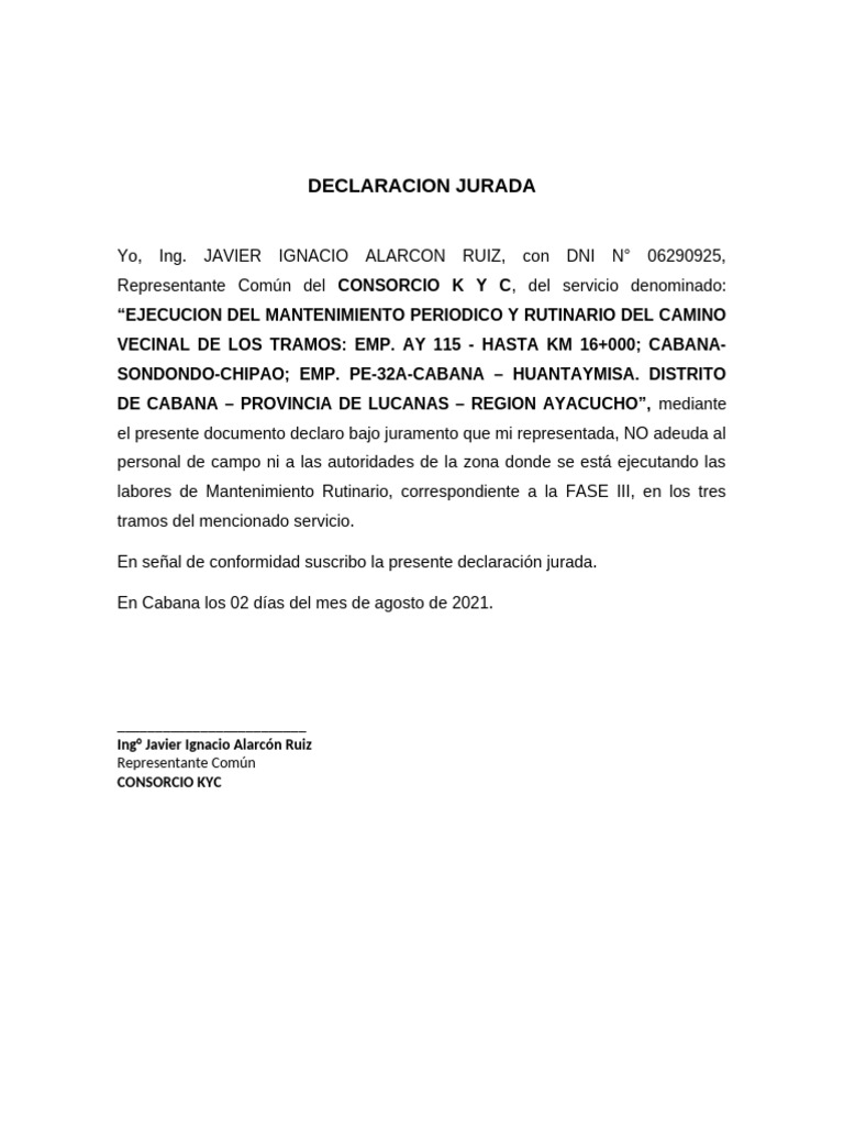 Declaracion Jurada de No Adeudo | PDF
