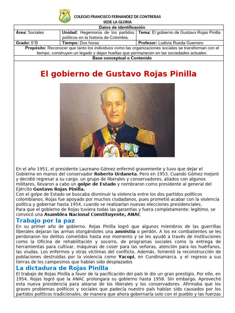 Guia El Gobierno de Gustavo Rojas Pinilla | PDF | Política