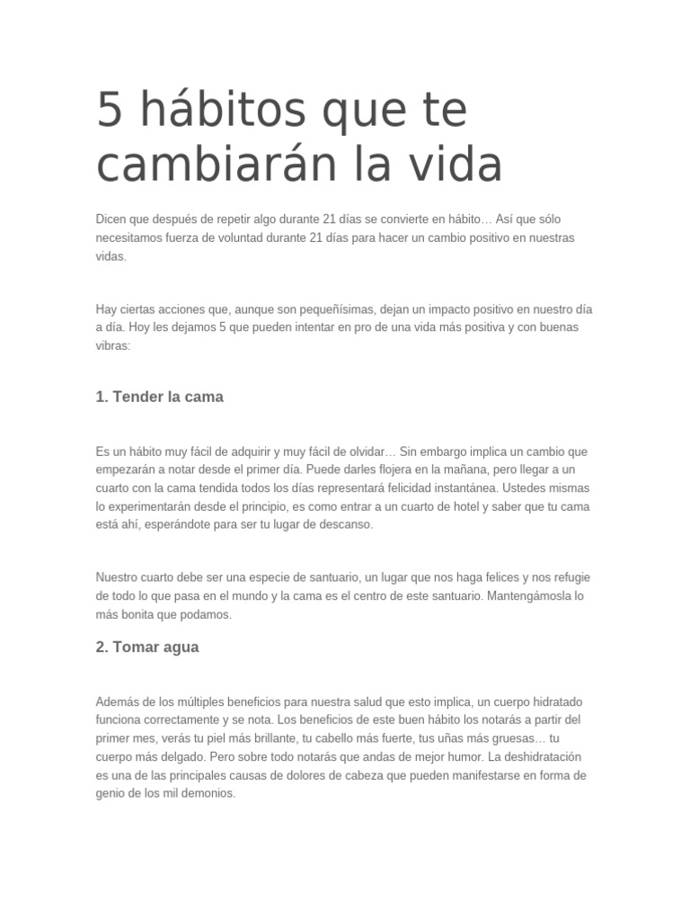 5 Hábitos Que Te Cambiarán La Vida | PDF