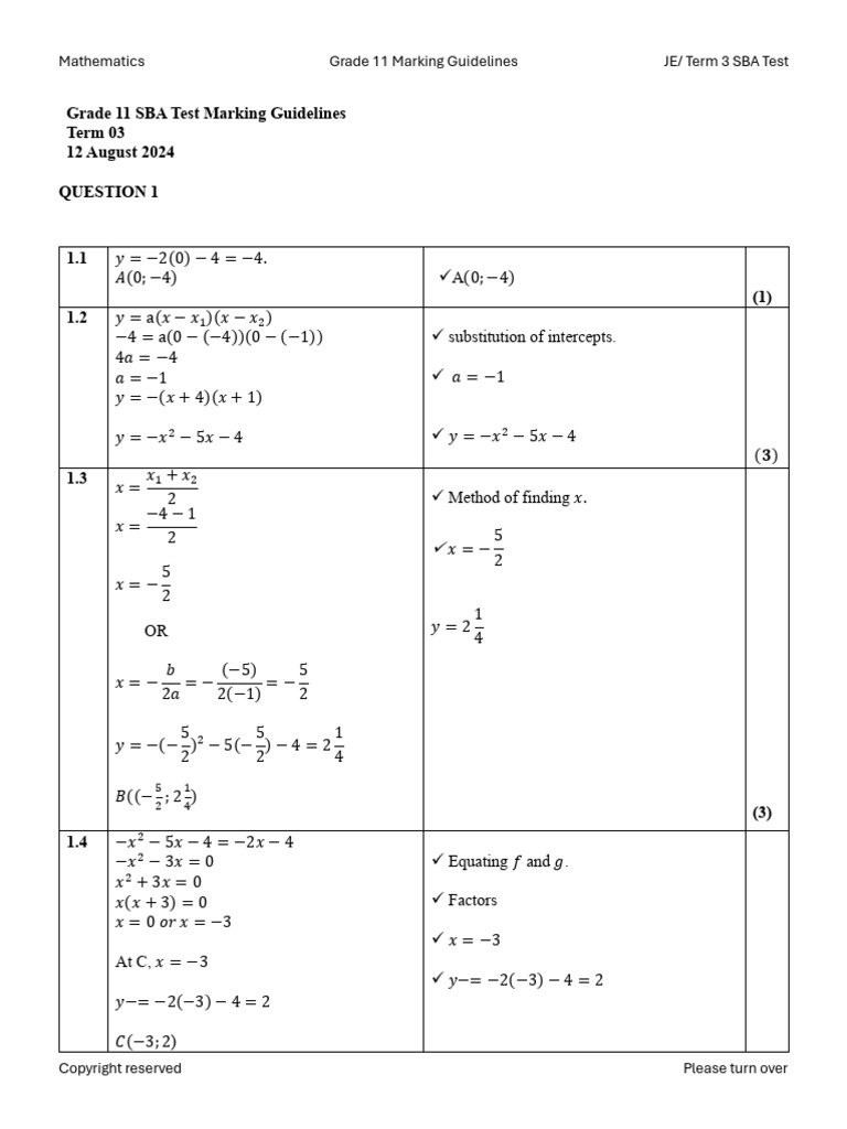 Grade 11 Term 3 SBA Marking Guide | PDF | Mathematics | Mathematical ...