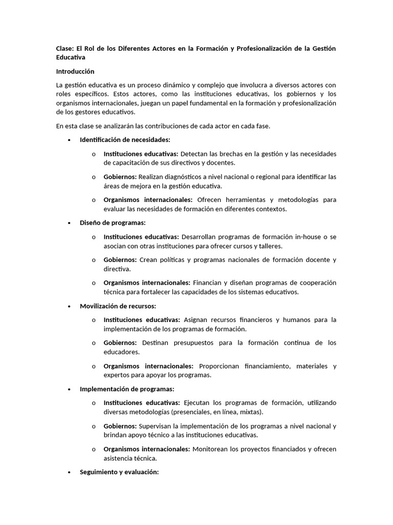El Rol de Los Diferentes Actores en La Formación y Profesionalización ...
