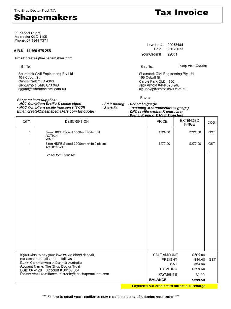 Tax Invoice Shapemakers: 19 660 475 255 Invoice # 00033184 A.B.N . | PDF