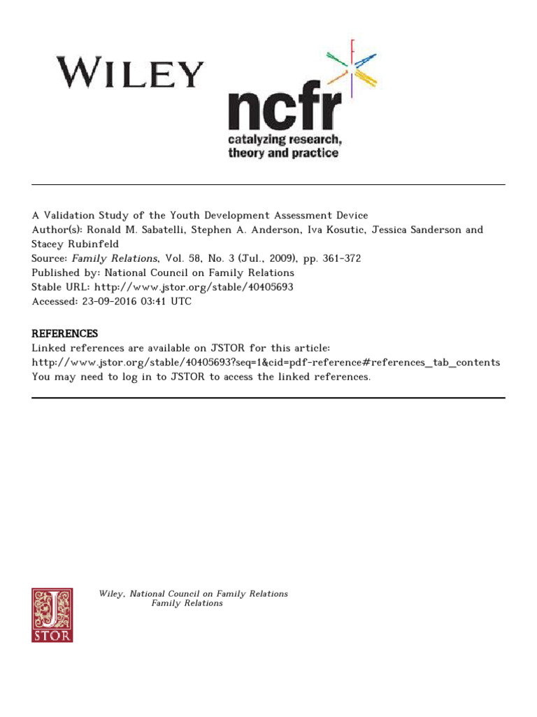 A Validation Study of The Youth Development Study Device | PDF