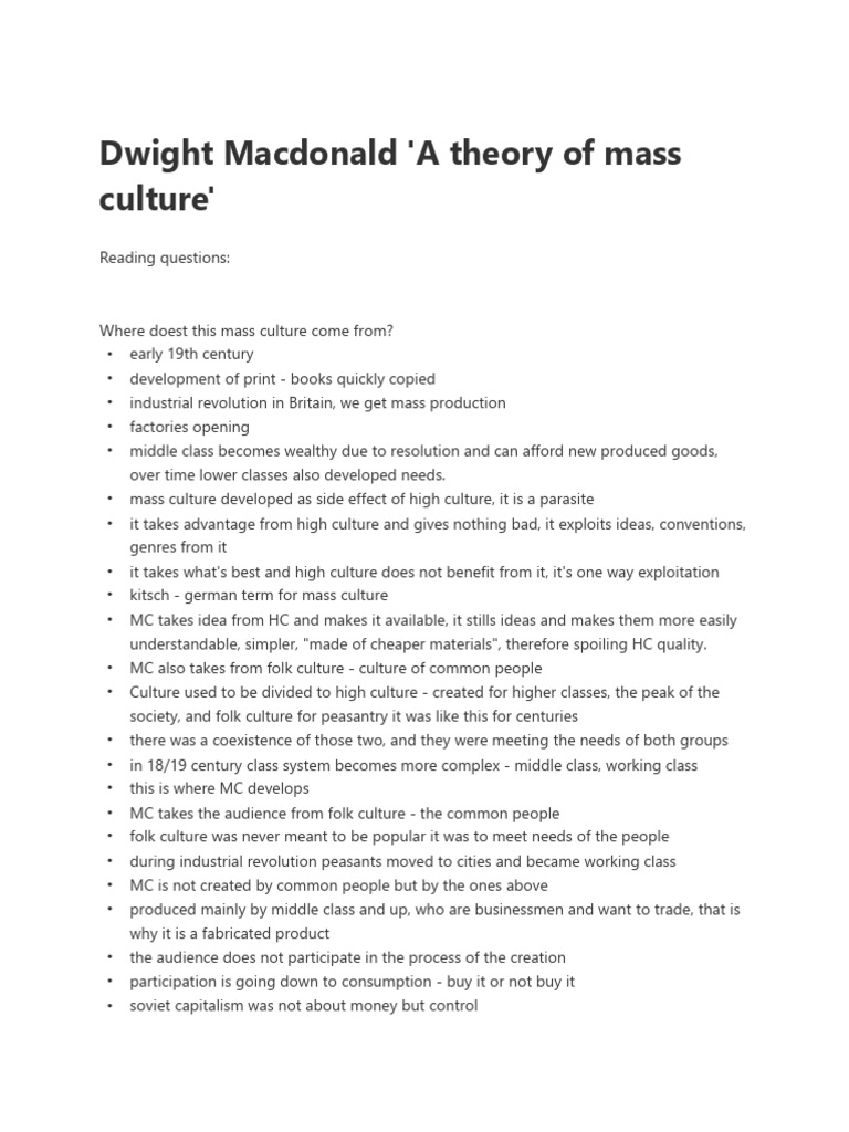 Dwight macdonald a theory of mass culture pdf