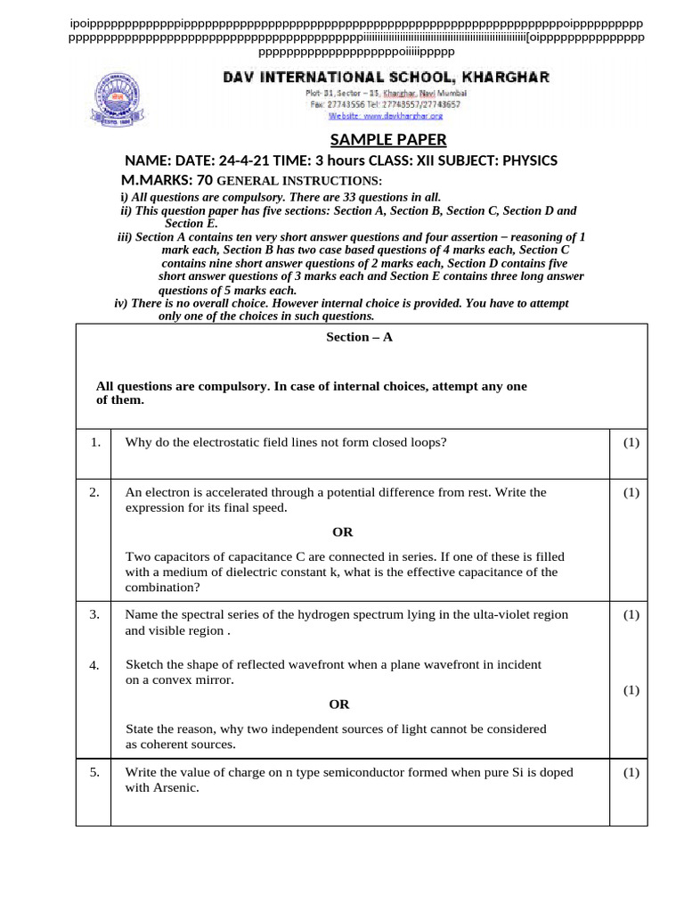 SAMPLE PAPER 24-4-21 Question Paper | PDF