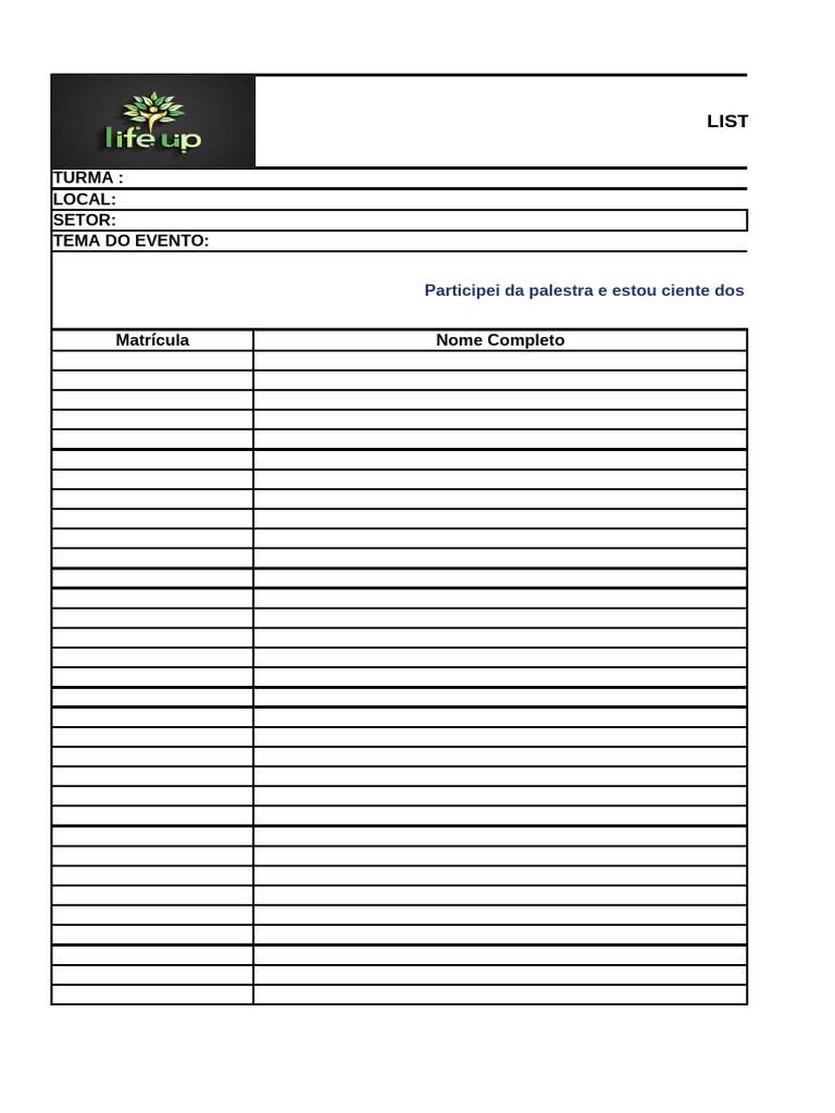 Lista de Presença Palestra | PDF