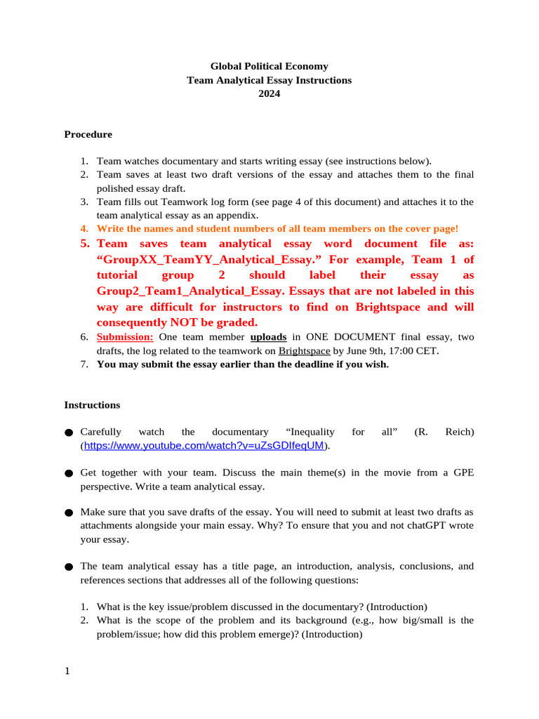 GPE Essay Instructions March 2024 | PDF