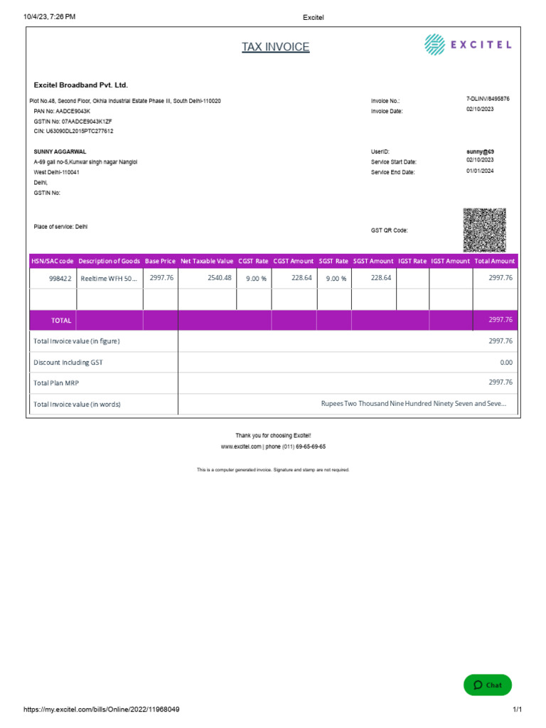 Internet Bill Format | PDF