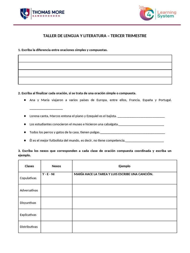 TALLER DE REPASO DE LENGUA Y LITERATURA Â TERCER TRIMESTRE | PDF