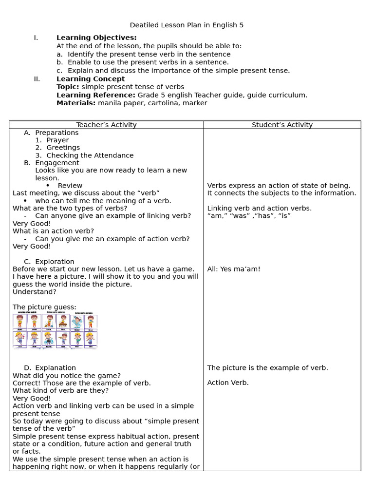 Simple Present Tense Lesson Plan | PDF | Grammatical Tense | Language ...