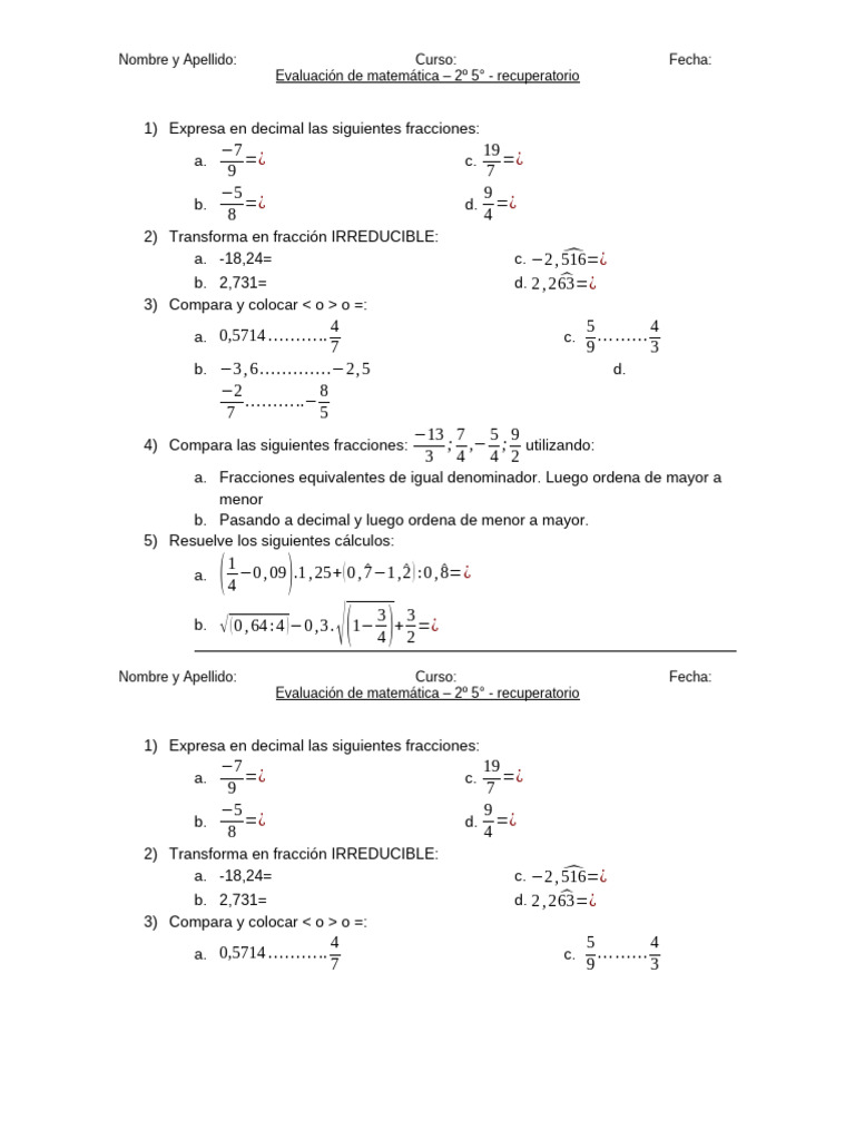 Nombre y Apellido 2d0 5ta Ds | PDF
