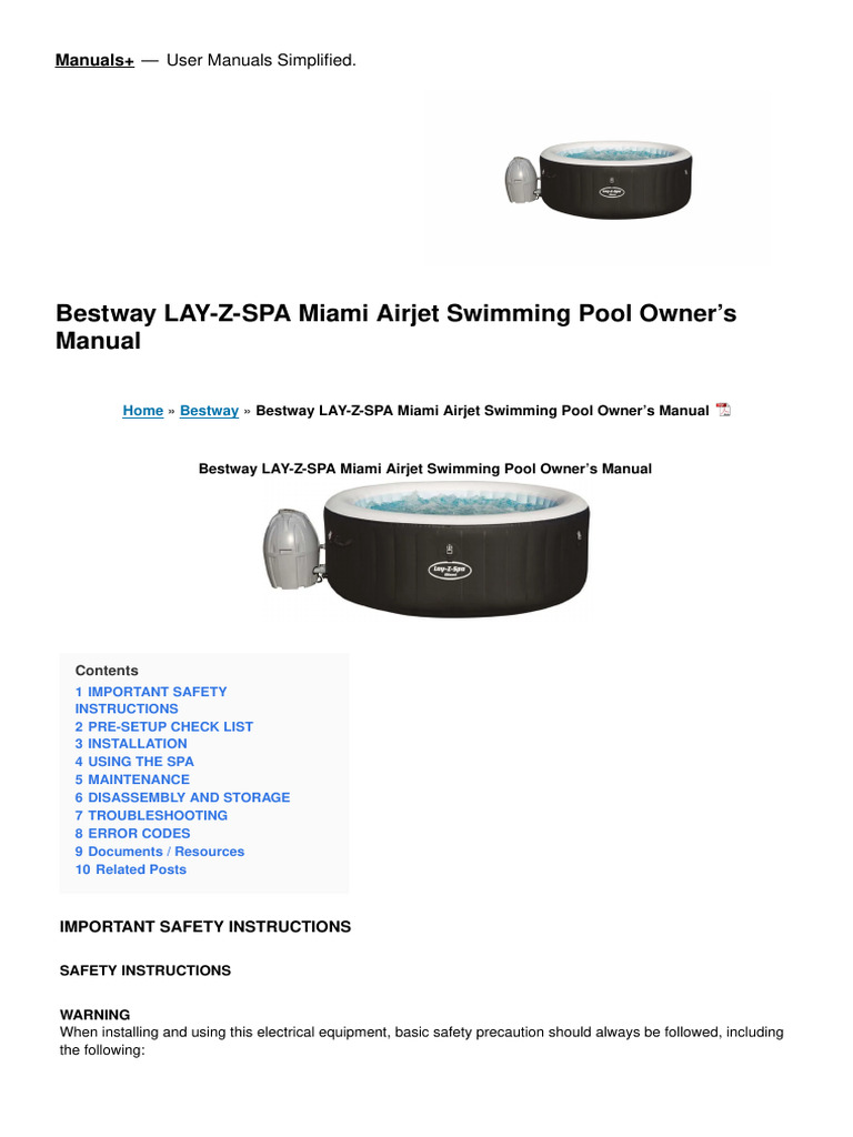 lay-z-spa-miami-airjet-swimming-pool-manual | PDF