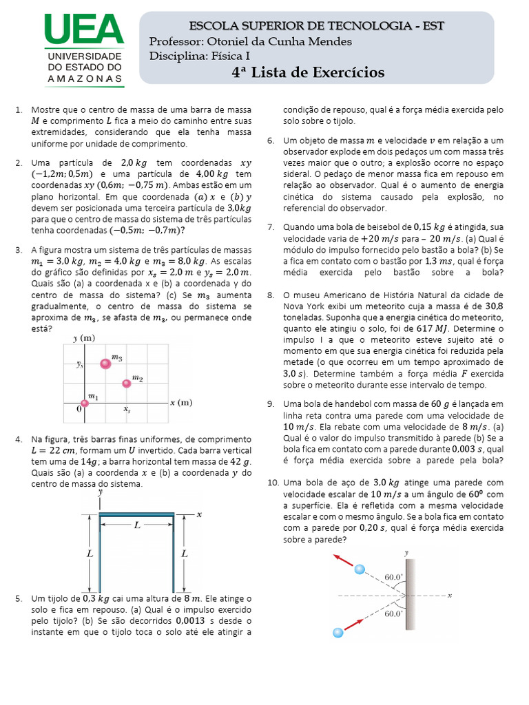 4.º Lista de Física 1 | PDF