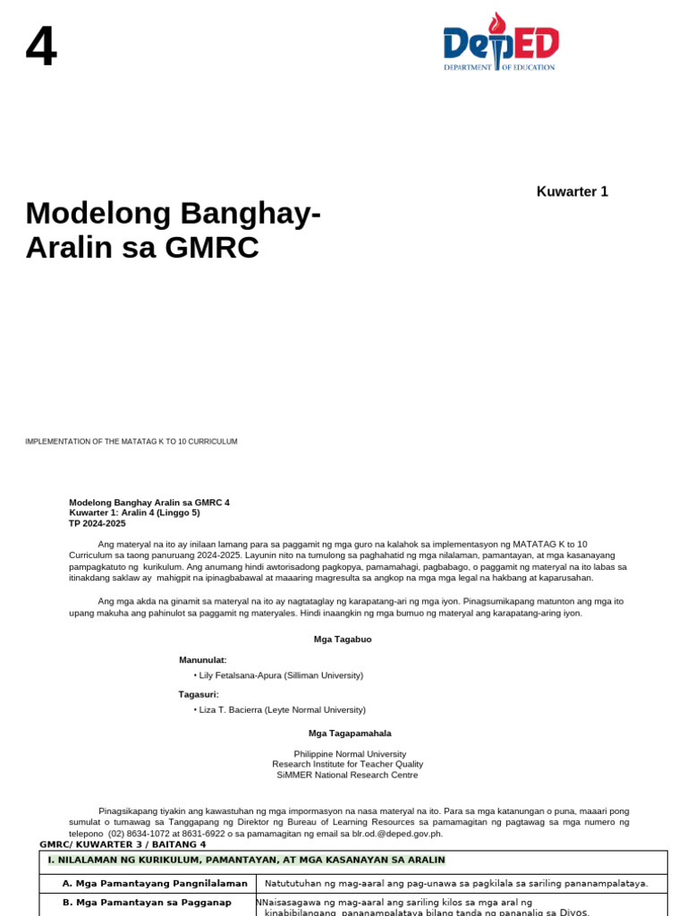 Q1 - LE - GMRC 4 - Lesson 4 - Week 5 | PDF