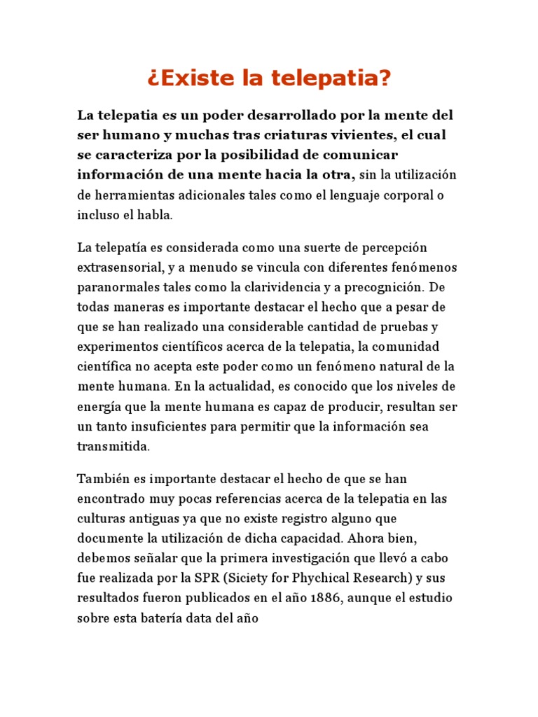 Existe La Telepatia | PDF | Telepatía | Conceptos psicologicos