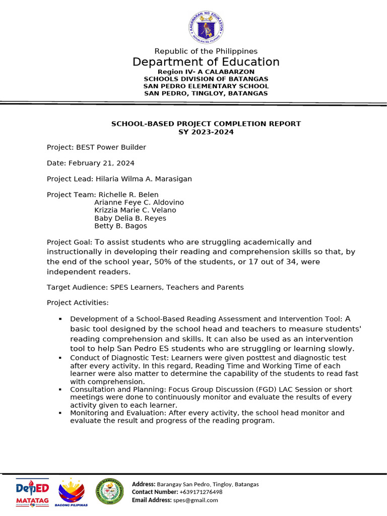 Completion Report BEST Power | PDF