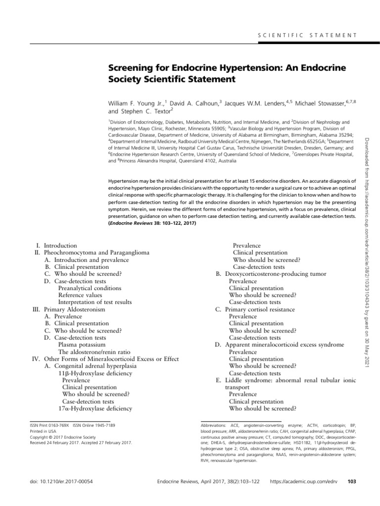 Screening for Endocrine Hypertension- An Endocrine Society Scientific ...