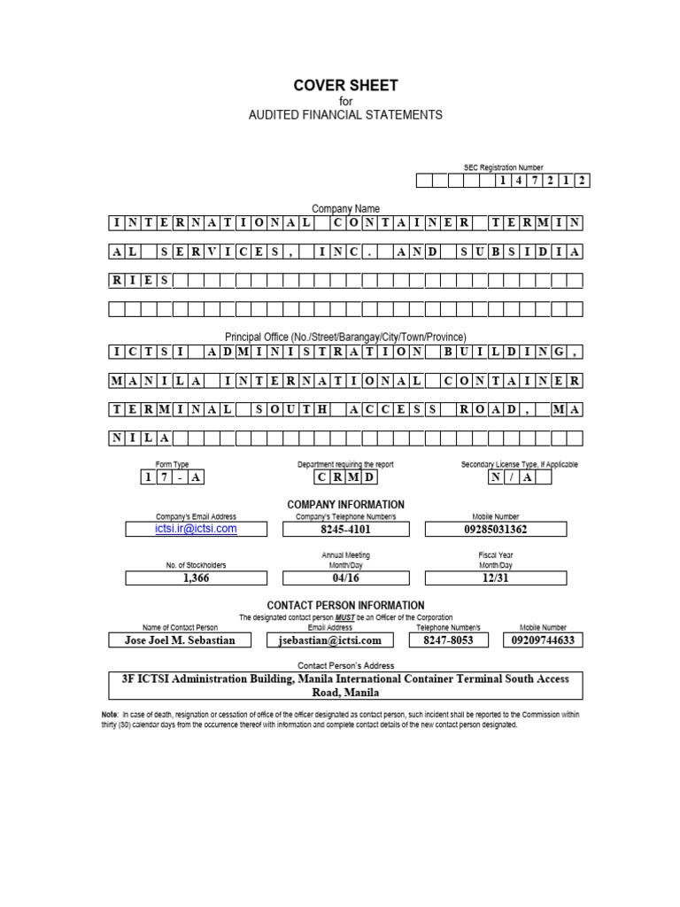 ICTSI SEC Form 17A and Consolidated FS 2019 | PDF
