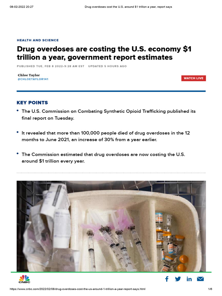 Drug Overdoses Cost The U S Around 1 Trillion A Year Report Says Pdf