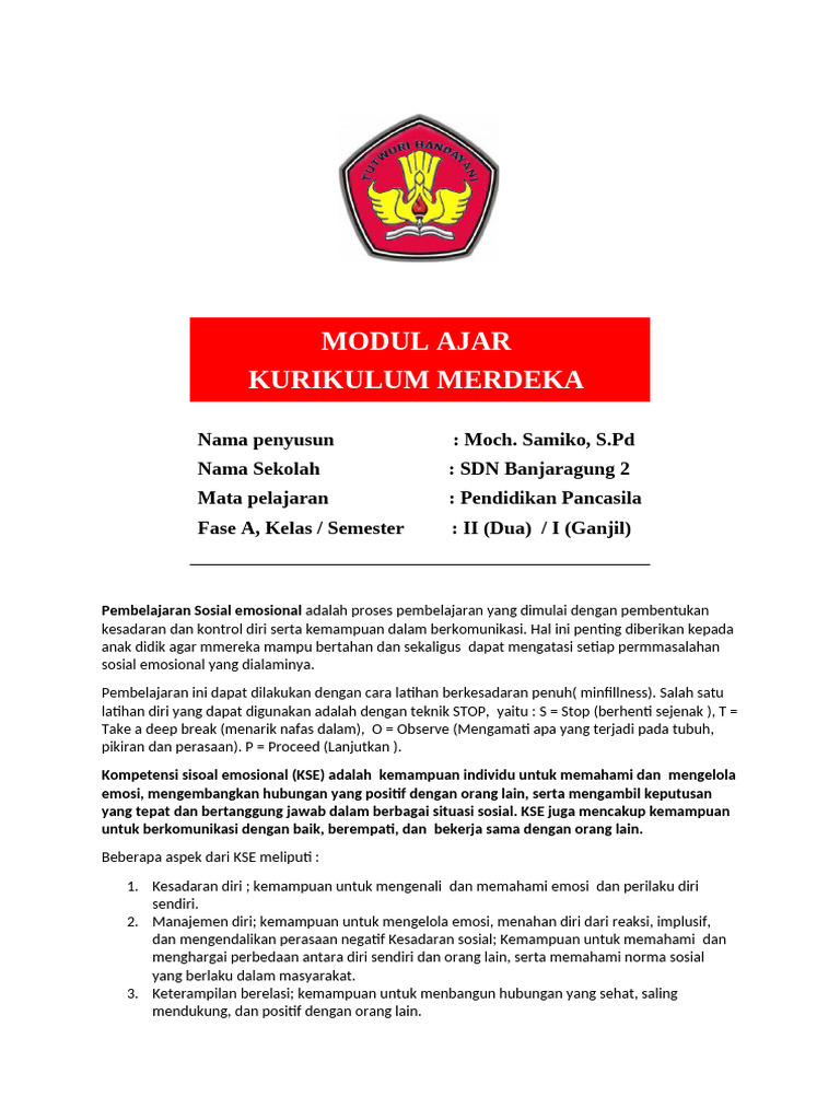 Modul Ajar PPKn Kelas 2 Kurikulum Merdeka | PDF | Karier & Perkembangan ...