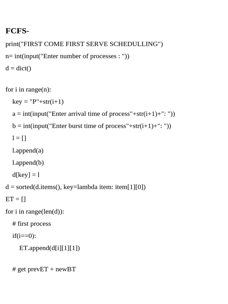 FCFS CPU Scheduling | PDF