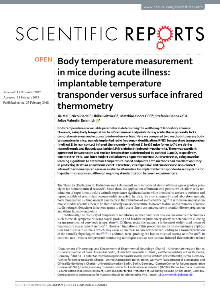 Body Temperature Measurement in Mice During Acute Illness: Implantable ...