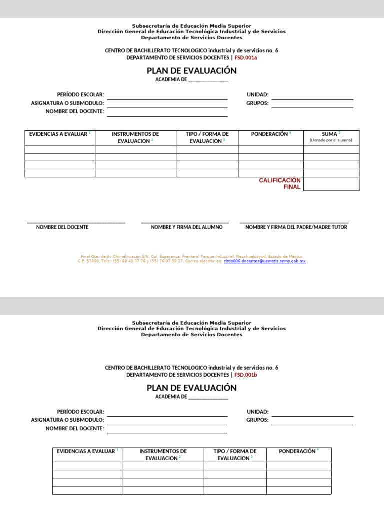Plan de Evaluación Académica CBTIS 6 | PDF | Evaluación | Aprendizaje