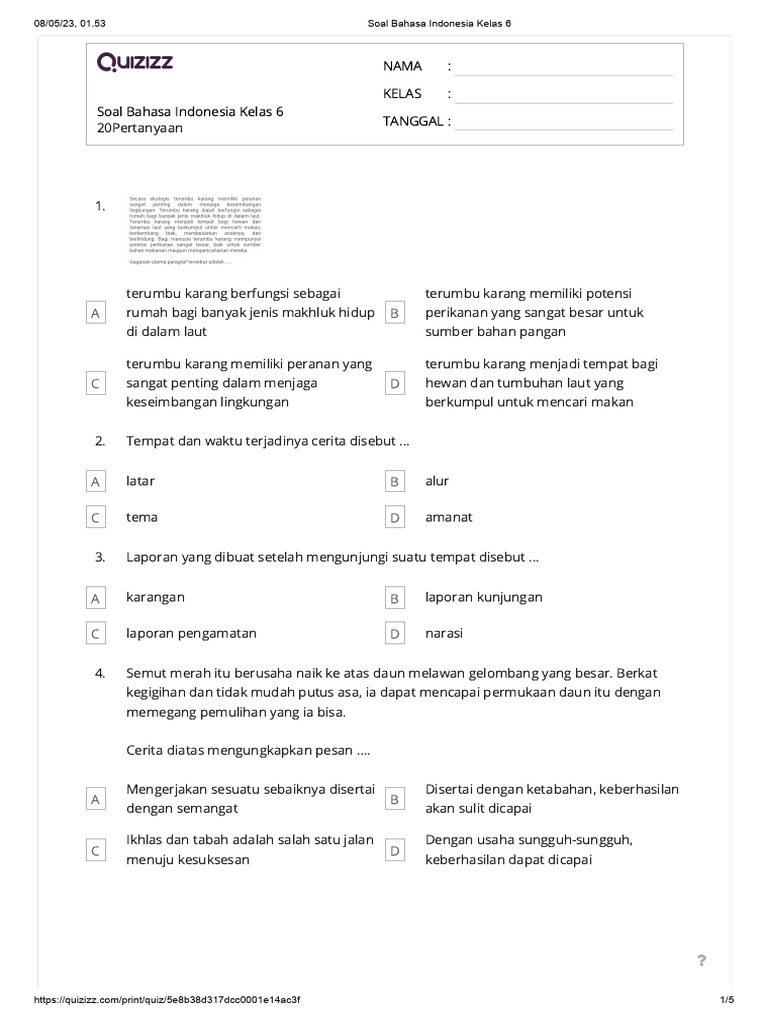 Soal Bahasa Indonesia Kelas 6 Pdf