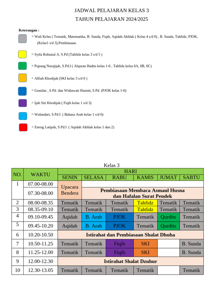Jadwal Pelajaran Kelas 3 2024 2025 | PDF