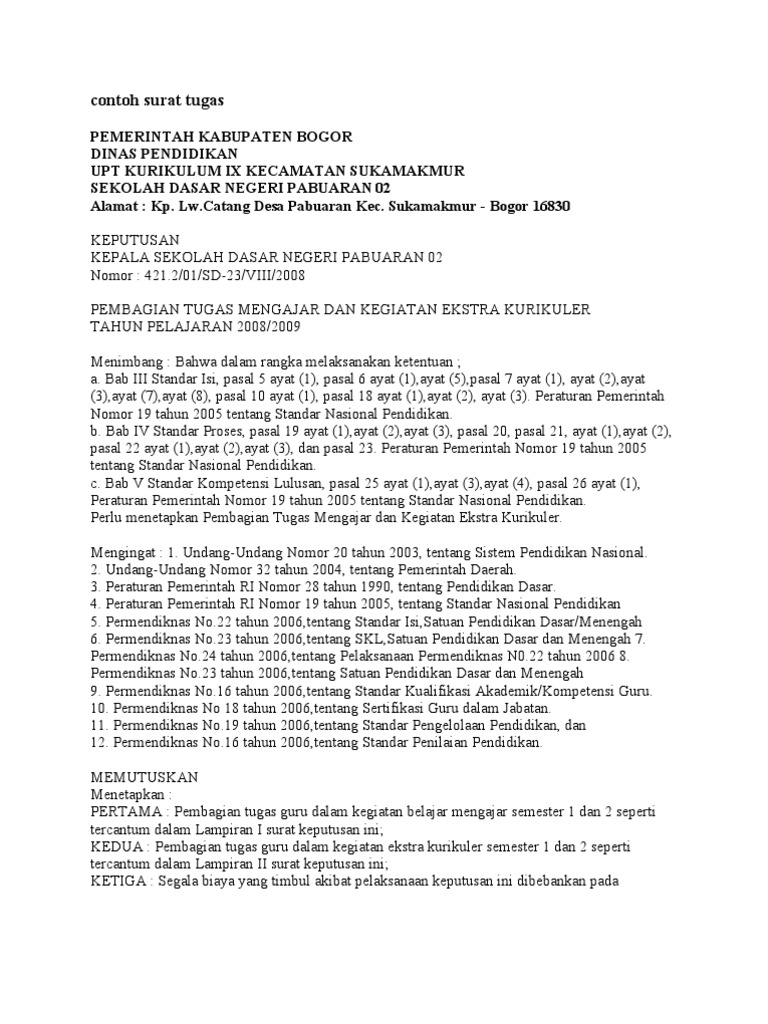 Contoh Surat Menjalankan Tugas Guru Besar Pdf