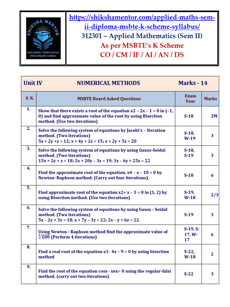 Unit IV NUMERICAL METHODS Marks 14 | PDF
