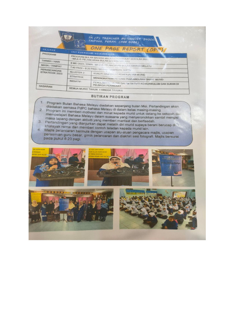 Contoh One Page Report Sekolah