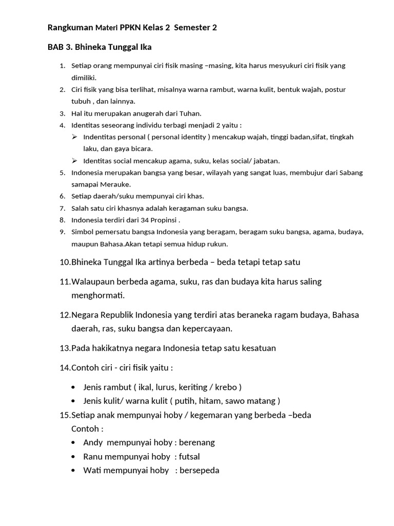 Rangkuman Materi Ppkn Kelas 2 Semester 2 Ok Pdf