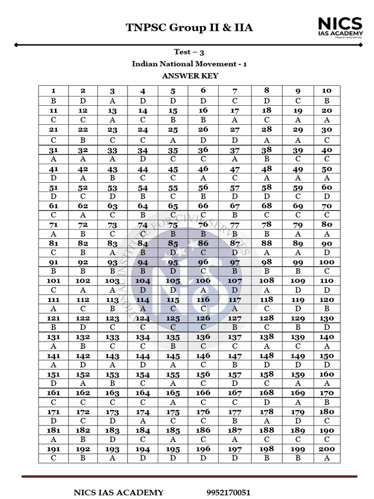 Test - 3 Answer Key | PDF