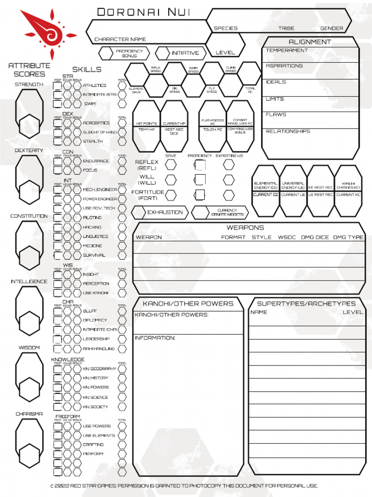 Doronai Nui 0.9.1.1 Character Sheet | PDF