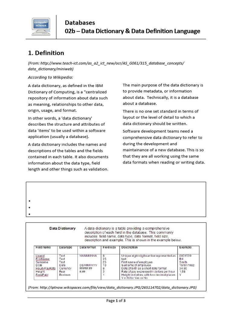 Databases 02b - Data Dictionary | PDF