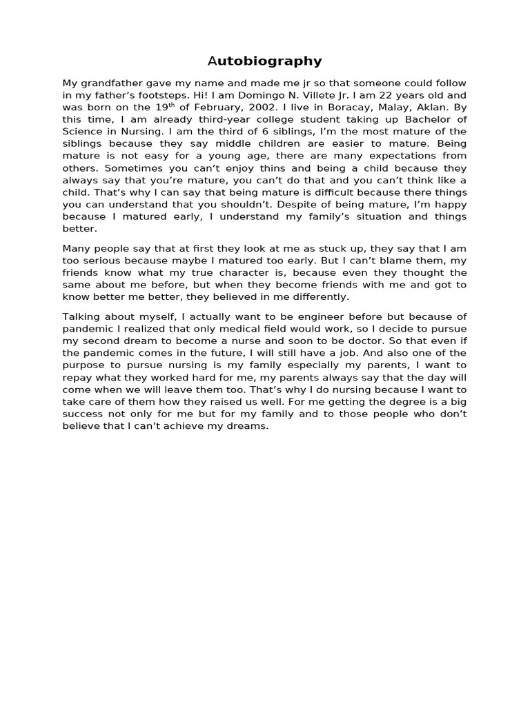 Autobiography Requirements | PDF | Wellness