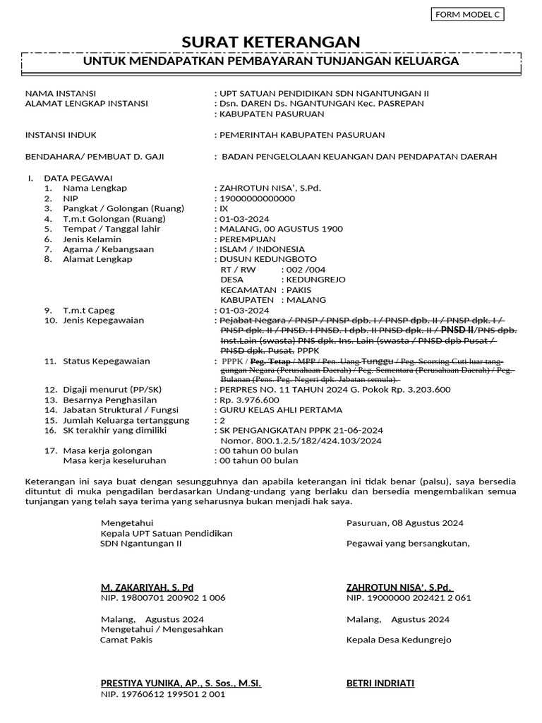 Contoh Form Model C | PDF
